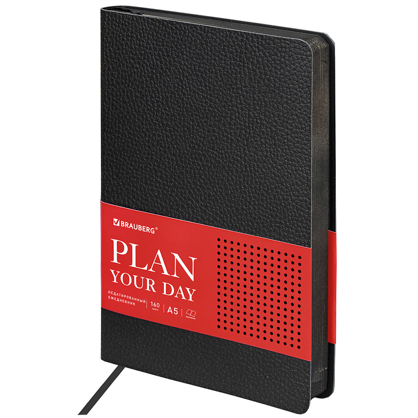 Изображение товара Ежедневник BRAUBERG Stylish A5 Черный с фактурной кожей и прокрасом