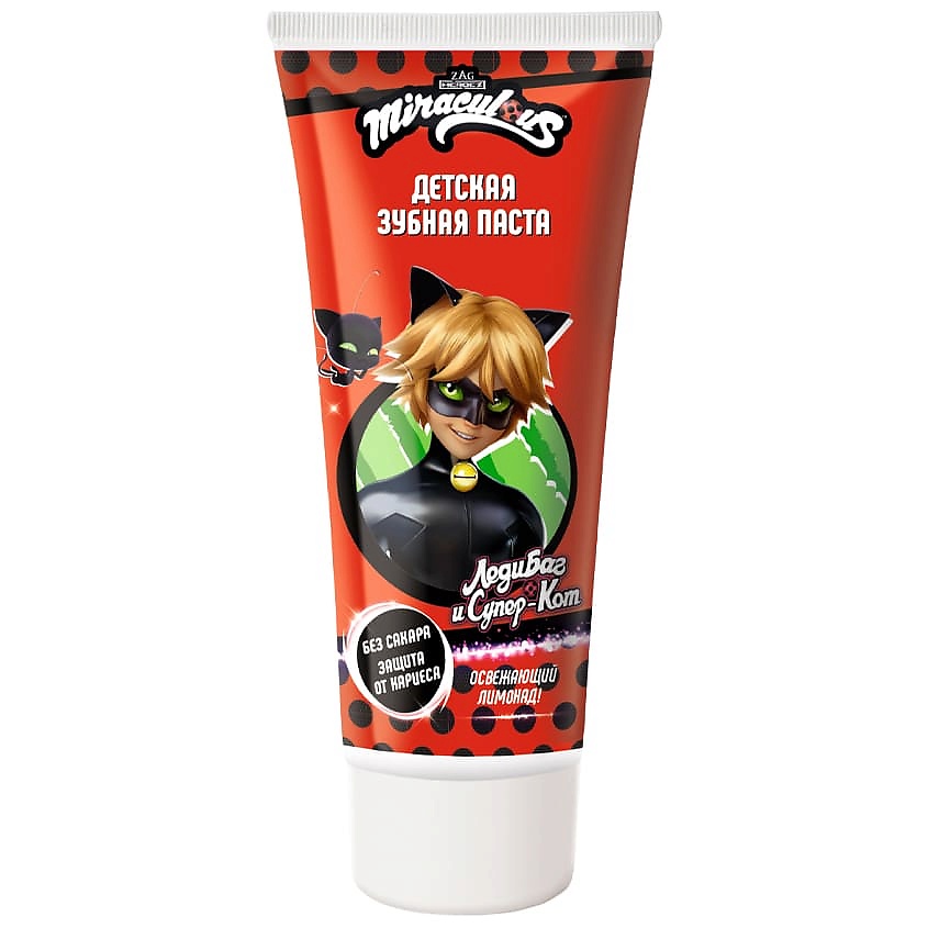 Изображение товара Детская зубная паста MIRACULOUS Супер Кот 60 г без сахара фтор натуральный вкус