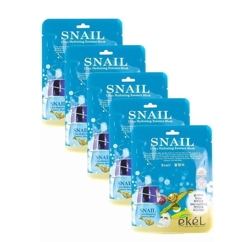 Изображение товара Тканевая маска для лица с улиточным муцином EKEL Ultra Hydrating Essence Mask Snail 5 шт