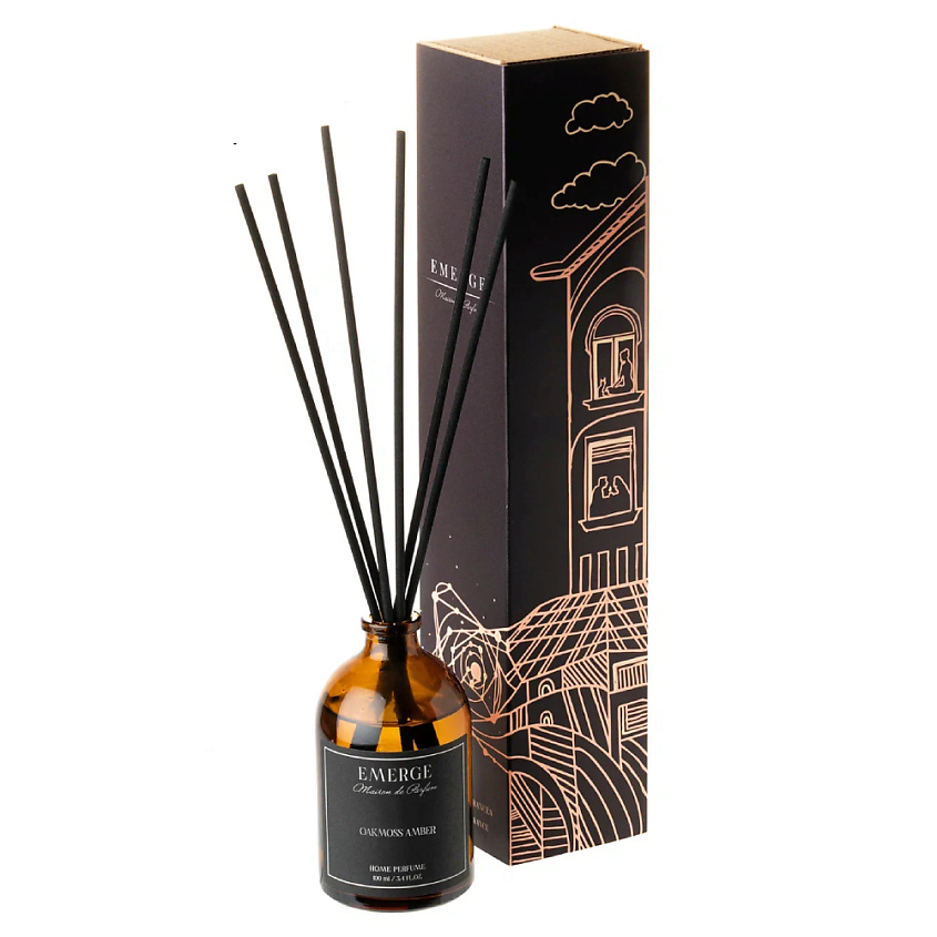 Изображение товара Аромадиффузор EMERGE Дубовый Мох и Амбра 100 мл с палочками для дома