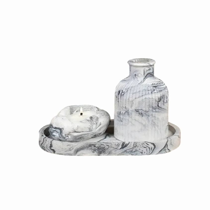 Изображение товара SHE STYLE Подарочный набор Ваза для сухоцветов с аромасвечей на подставке из гипса, 1 шт