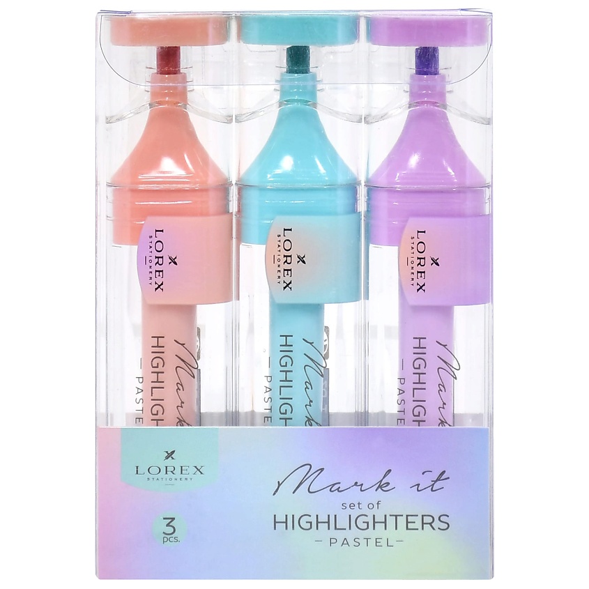 Изображение товара Набор пастельных текстовыделителей LOREX Mark it 3 шт. Светостойкие чернила