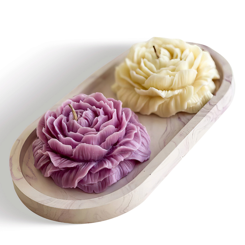 Изображение товара Набор ароматических свечей в форме пионов Свечи в дом, 2 шт с подсвечником