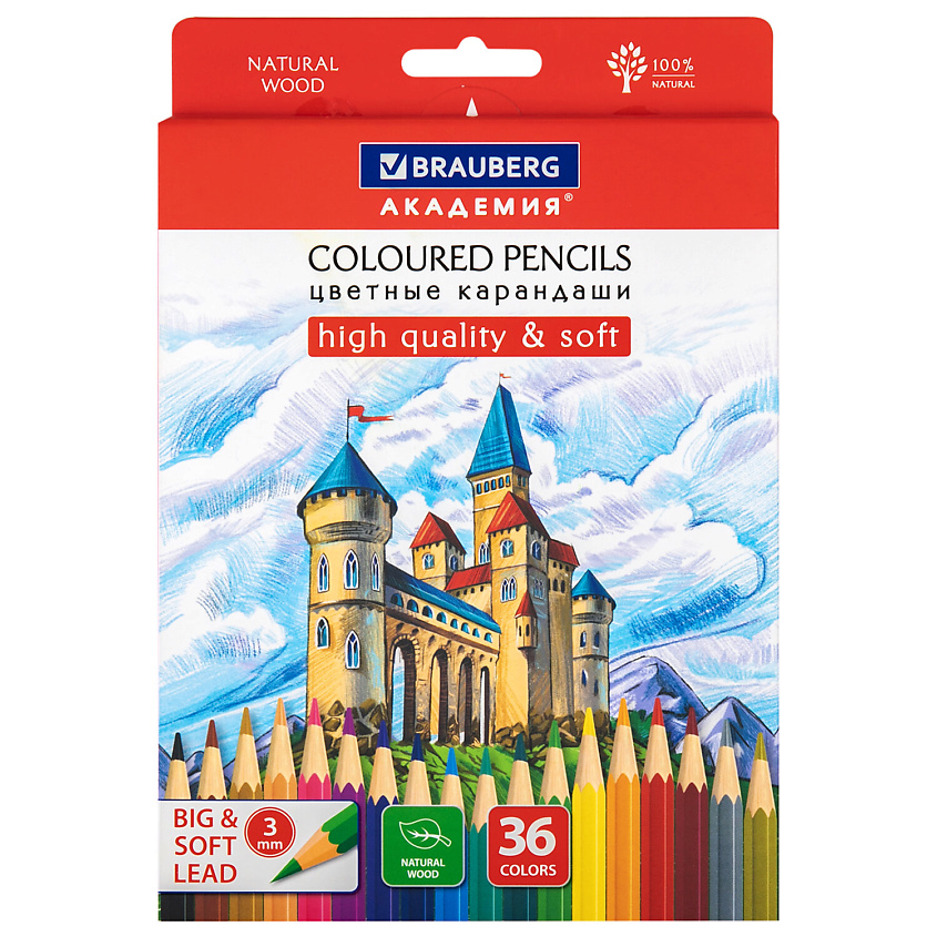 Изображение товара BRAUBERG Карандаши цветные мягкие АКАДЕМИЯ, 1 шт