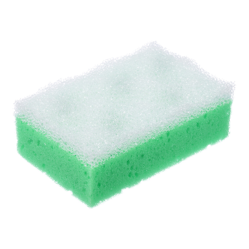 Изображение товара БАННЫЕ ШТУЧКИ Мочалка из поролона c массажным слоем, прямоугольная, 14х9х5 см, soft/hard, Зеленый