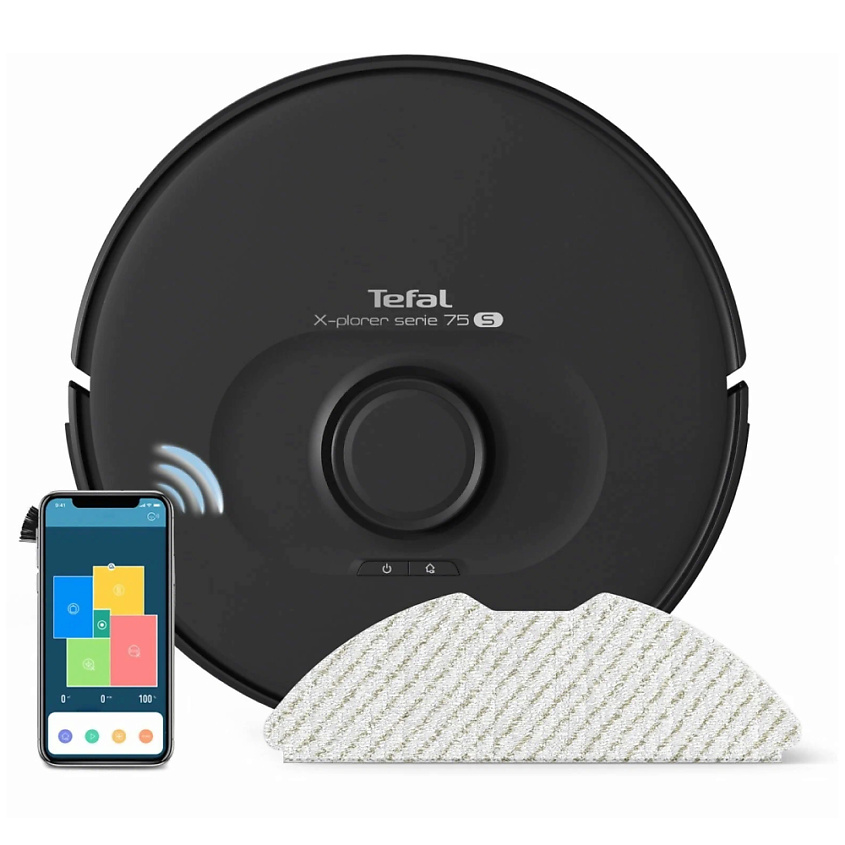 Изображение товара TEFAL Робот-пылесос X-plorer Serie 75 S RG8575WH, черный, виртуальные границы, построение и запоминание карты, Li-ion аккумулятор, до 150 минут автономной работы