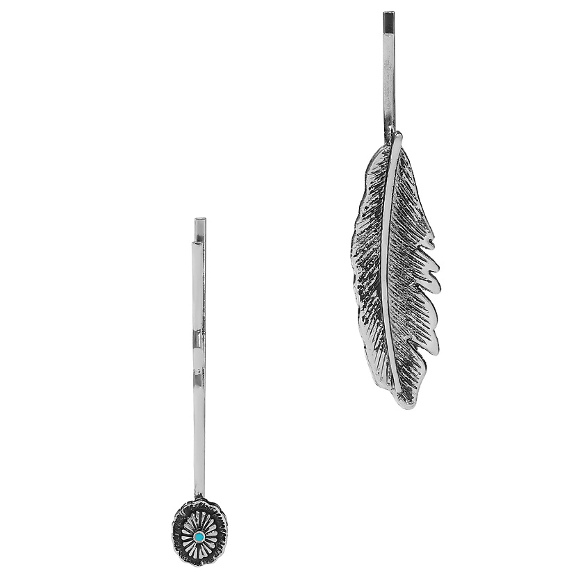 Изображение товара Набор заколок-невидимок Птица счастья с пером и цветком зимний стиль