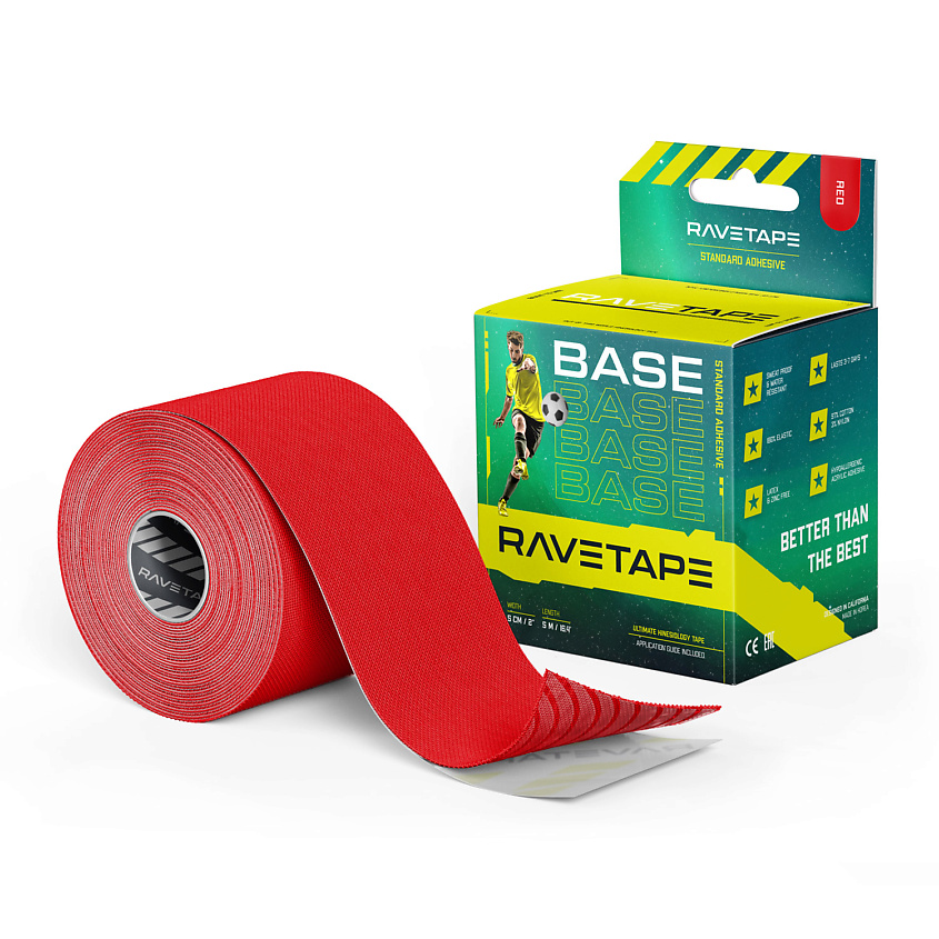 Изображение товара RAVE TAPE Кинезиотейп BASE 5×5 Красный для тела