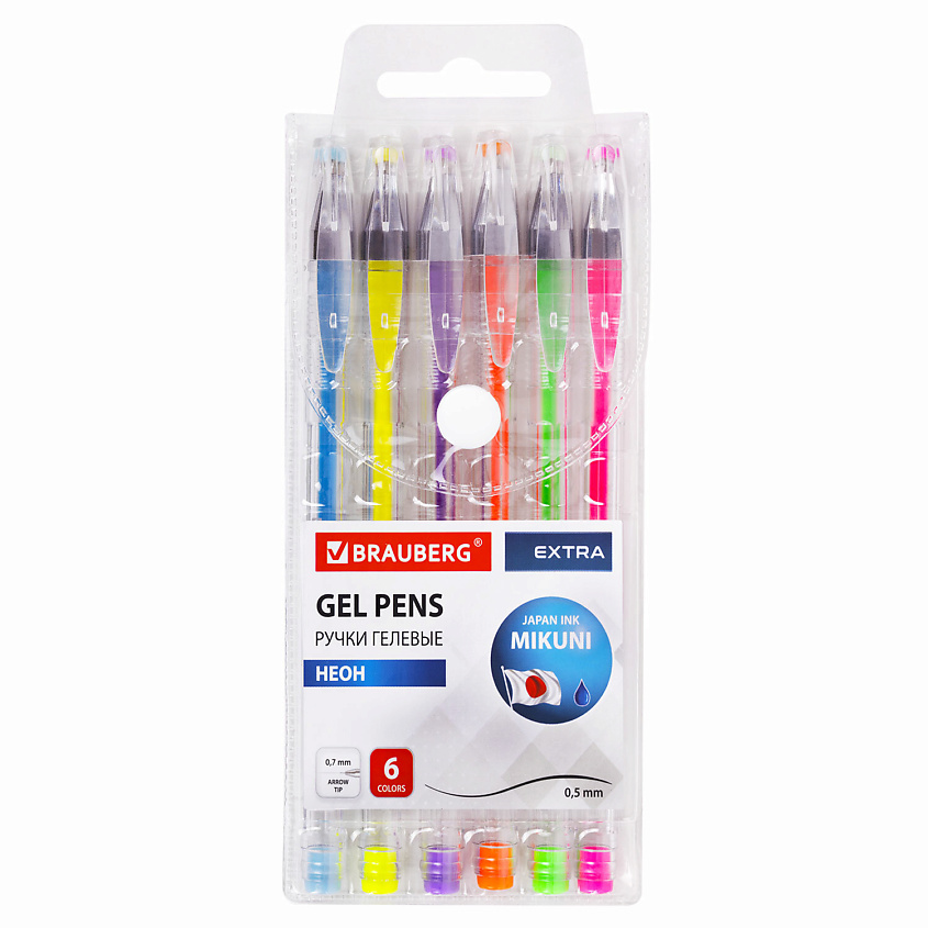 Изображение товара BRAUBERG Ручки гелевые EXTRA Неон, 6 шт.