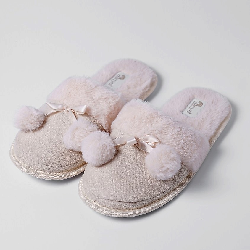 Изображение товара Женские домашние тапочки Pompom из полиэстера бежевого цвета 38 размер