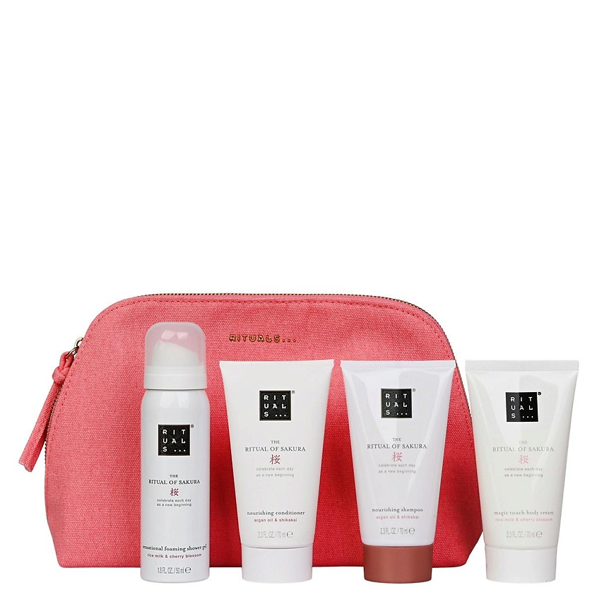Изображение товара RITUALS... Дорожный набор косметики The Ritual Of Sakura с косметичкой, 50 мл + 70 мл +70 мл + 70 мл +1 шт.