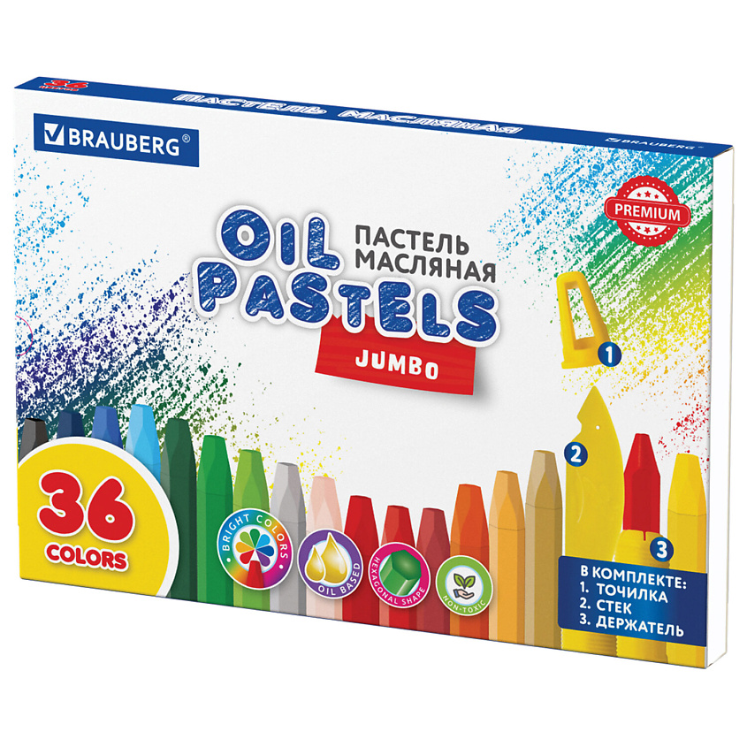 Изображение товара BRAUBERG Пастель масляная утолщенная, Пастель маслян утолщ BRG 36цв+точилк держат стек