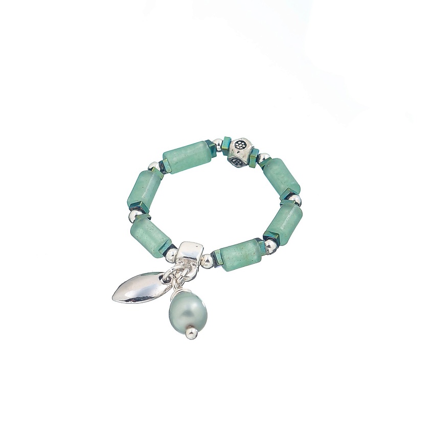 Изображение товара LANZEROTTI Кольцо Ispirazione, стрейч, с жемчугом и агатом, цвет: Зеленый, 1 шт, размер: 18