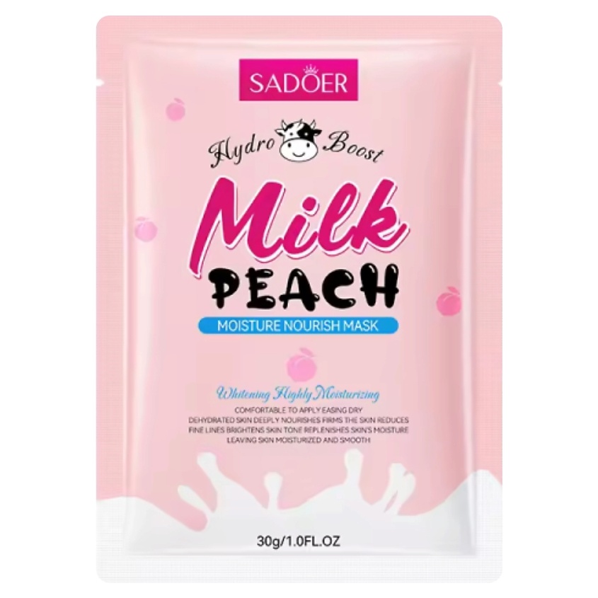 Изображение товара SADOER Маска для лица увлажняющая тканевая с экстрактами молока и персика, 30 гр.