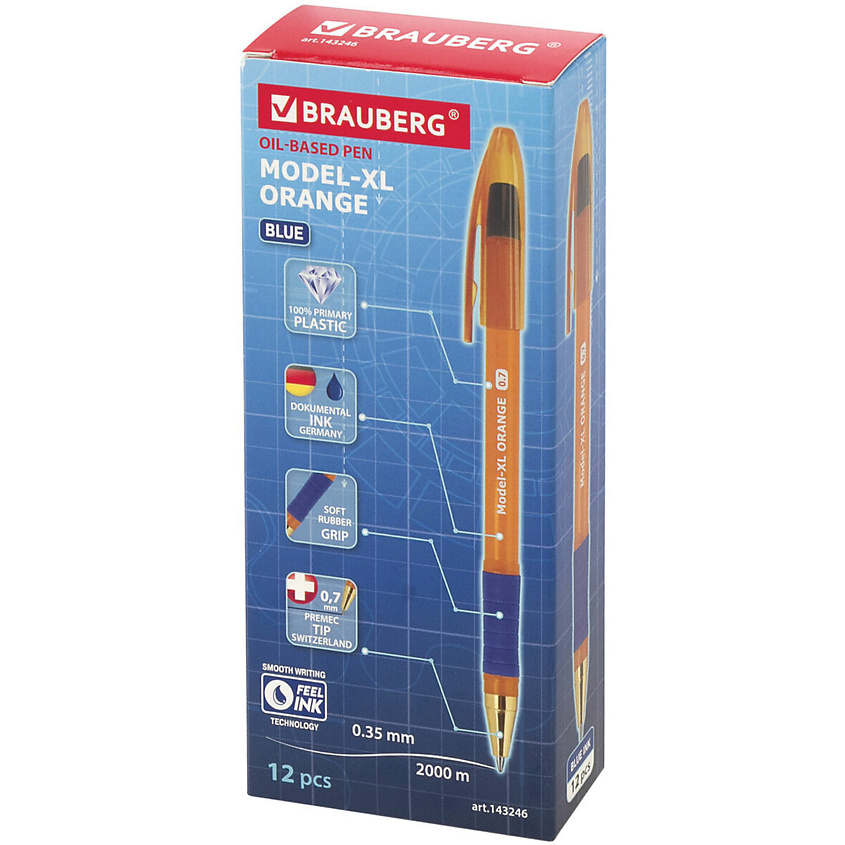 Изображение товара Набор шариковых ручек BRAUBERG Model-XL для офиса и учебы 12 шт