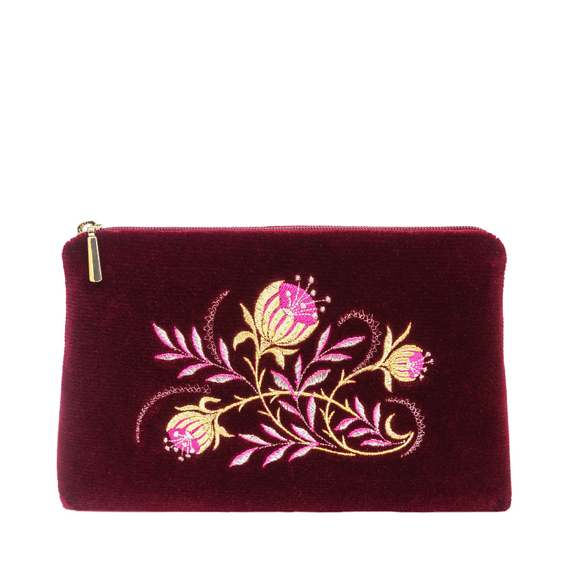 Изображение товара Бархатная сумка с вышивкой серебро и золото модель 284 бордовая