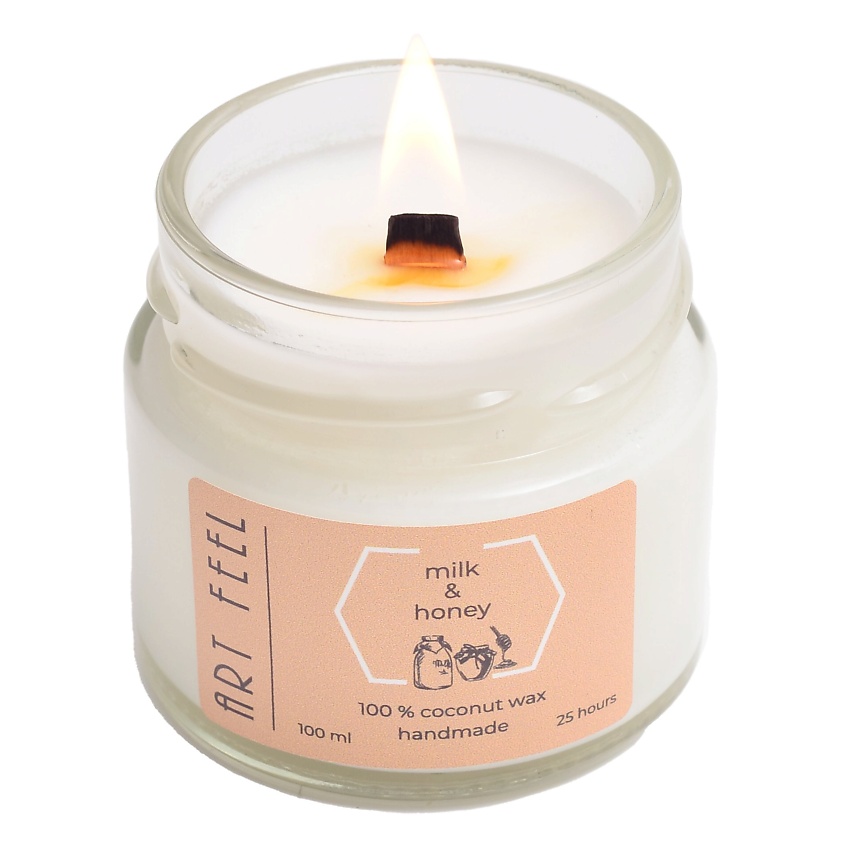 Изображение товара ART FEEL Свеча ароматическая с деревянным фитилем "Молоко и мёд", 100 мл.