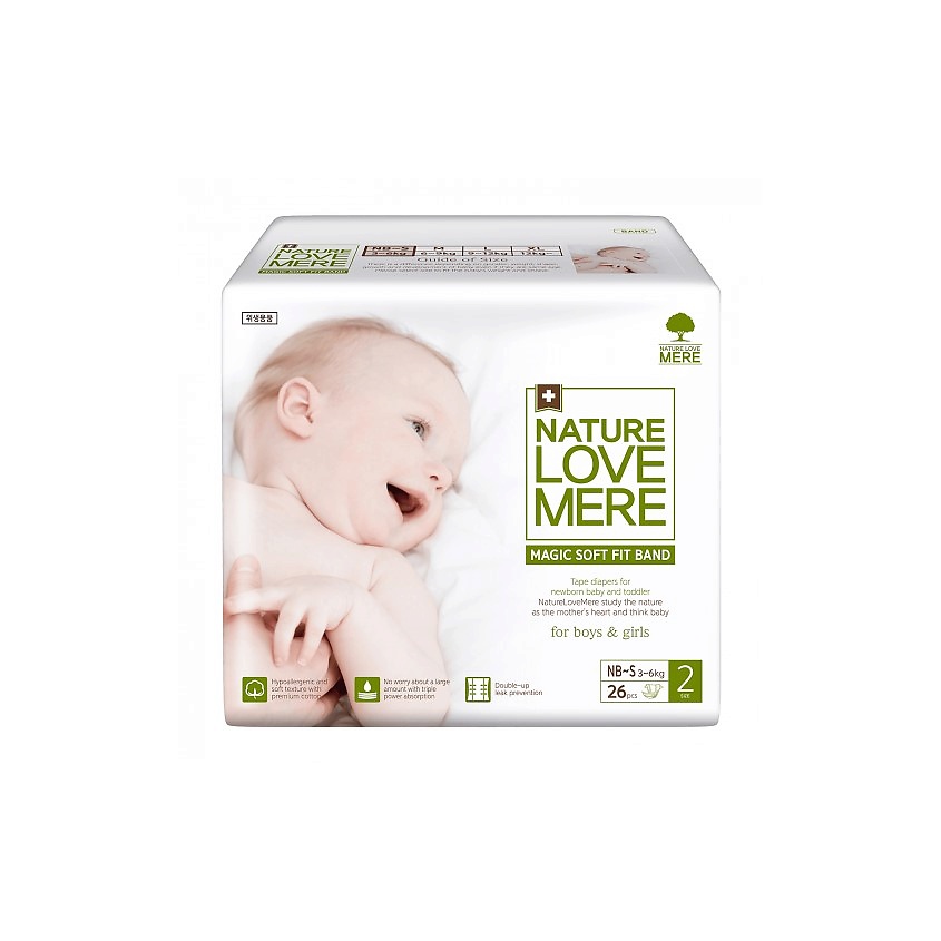 Изображение товара Подгузники NATURE LOVE MERE MAGIC Soft S для малышей 3-6 кг 26 шт