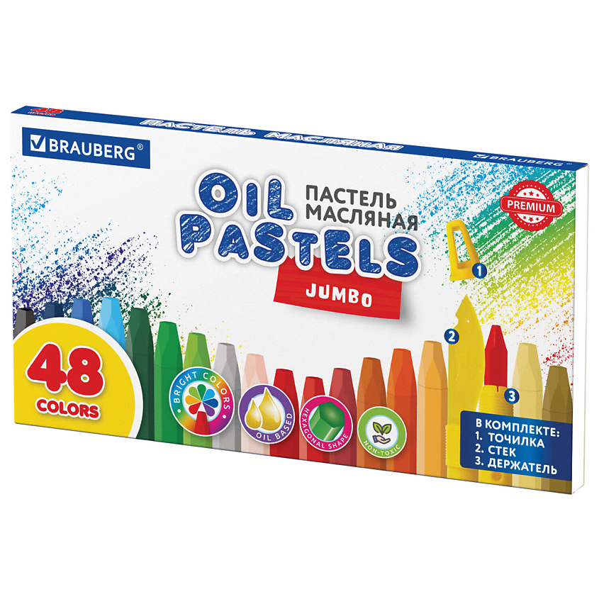 Изображение товара BRAUBERG Пастель масляная утолщенная, Пастель маслян утолщ BRG 48цв+точилк держат стек