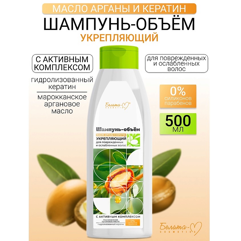 Изображение товара Белита-М Шампунь-объем укрепляющий с арганой и кератином 500г