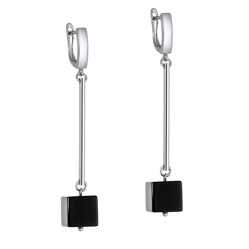 Изображение товара KOSHIKA Серьги из кубика Агата, Черный, серебряный