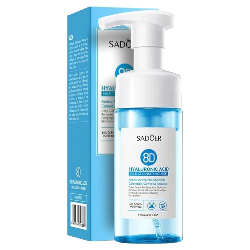 Изображение товара SADOER Мусс для умывания увлажняющий и очищающий с гиалуроновой кислотой, 120 мл.