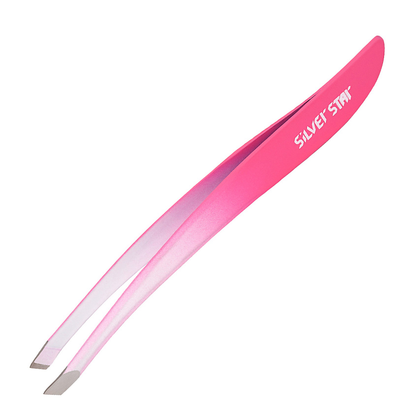 Изображение товара SILVER STAR Пинцет для бровей, косой, градиент розово-белый, покрытие софт тач, тонкий