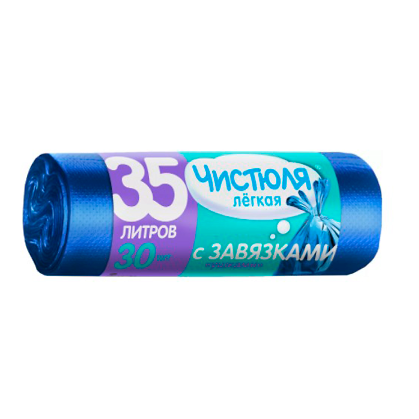 Изображение товара Пакеты для мусора с завязками-ушками 35 л 30 шт голубые