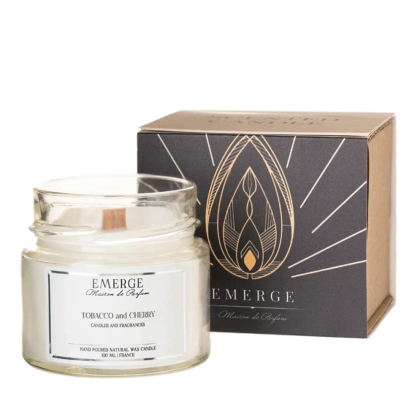 Изображение товара Аромасвеча EMERGE Табак Вишня из кокосового воска 100 мл с деревянным фитилем
