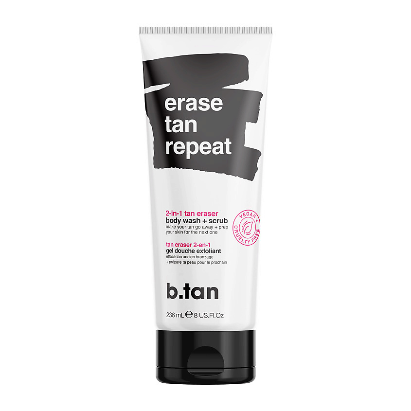 Изображение товара B.TAN 2 в 1 очищающий гель-скраб для душа erase tan repeat 2-in-1 tan eraser body wash + scrub, 236 мл
