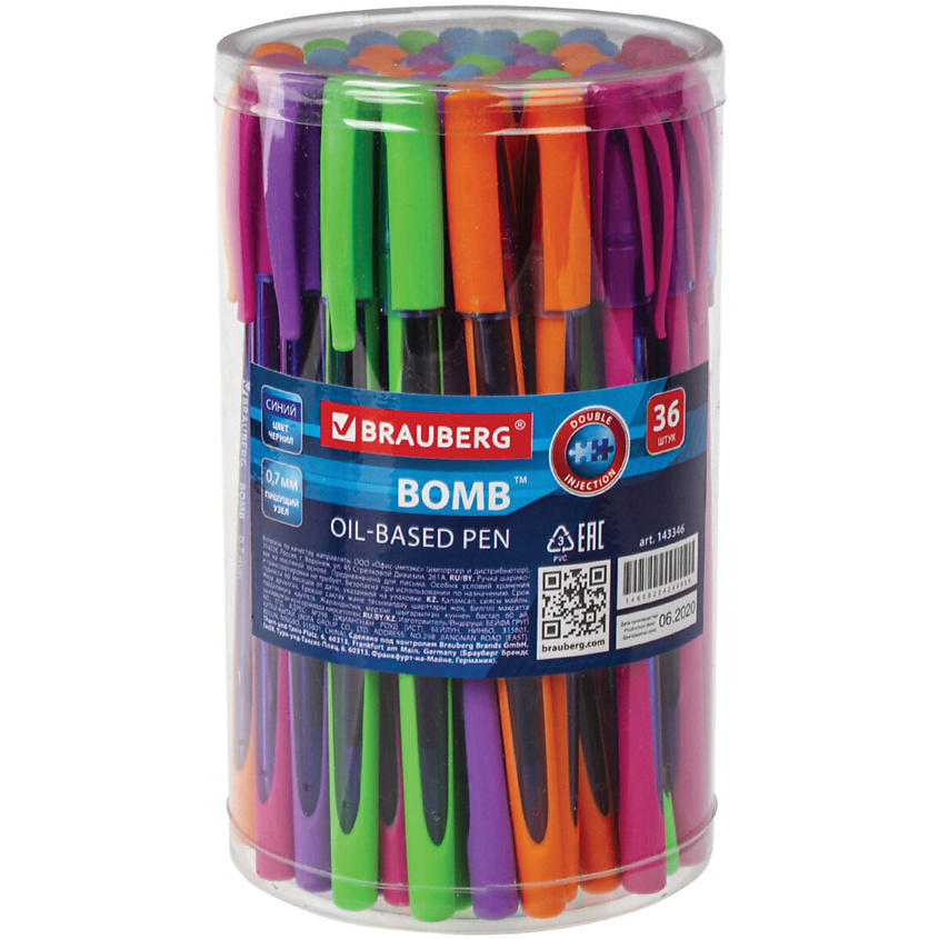 Изображение товара BRAUBERG Набор шариковых ручек Bomb Gt Color, линия письма 0,35 мм, Цвет чернил: синий.