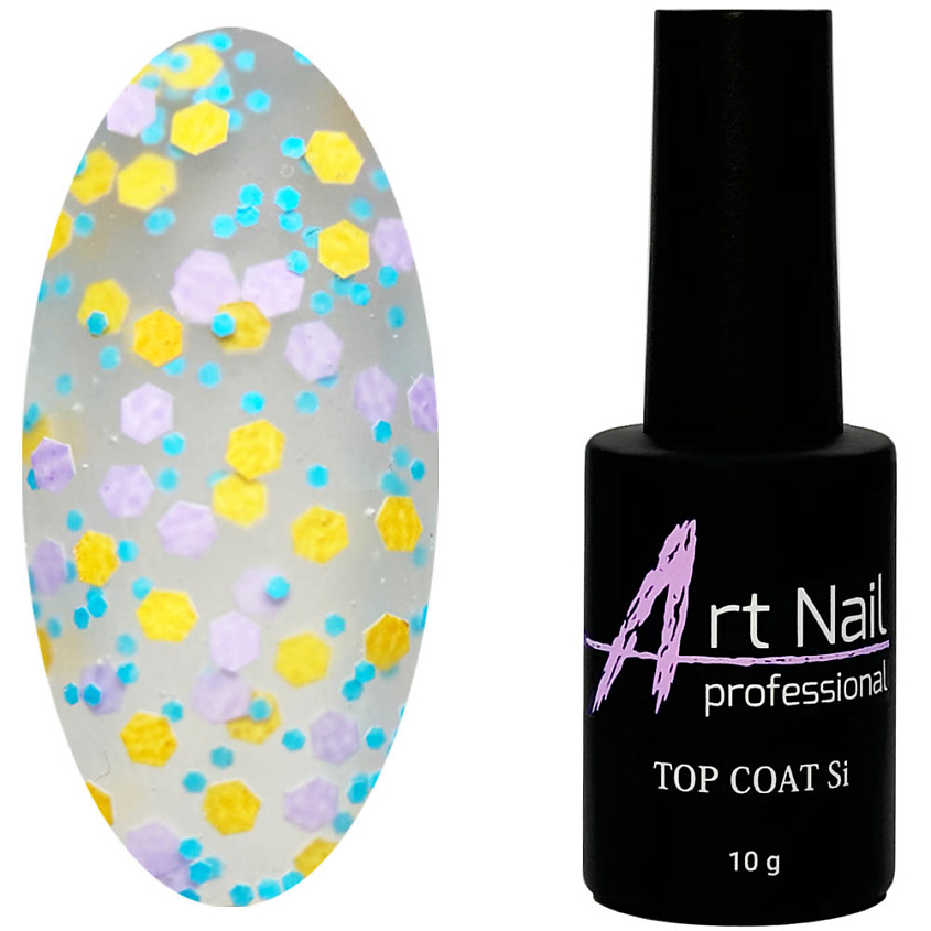 Изображение товара ART NAIL PROFESSIONAL Топ Top matt Confetti № 02 матовое покрытие с цветными шестигранниками 10 г
