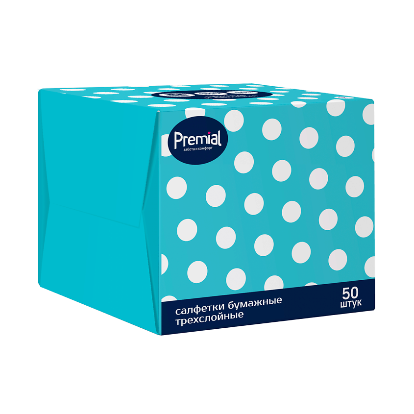 Изображение товара PREMIAL Салфетки бумажные трехслойные белые в коробке нон-стоп, 50 шт.