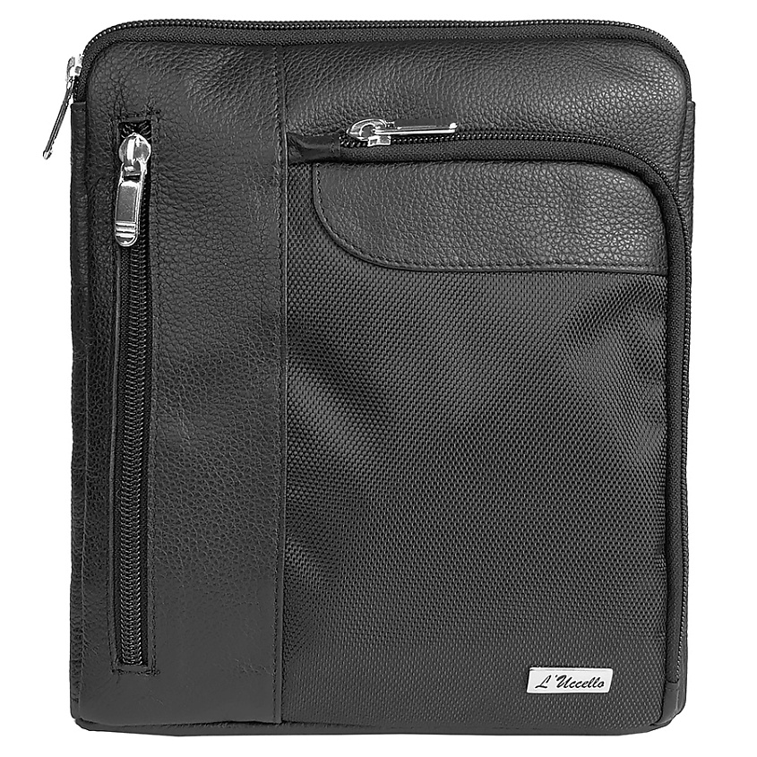 Изображение товара L'UCCELLO Сумка мужская из натуральной кожи, Черный; размер: 26x24x2