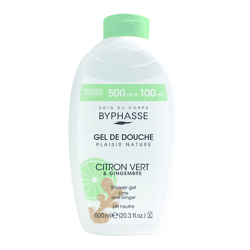 Изображение товара Гель для душа BYPHASSE CARESSE Лайм и Имбирь 600 мл натуральное уходовое средство