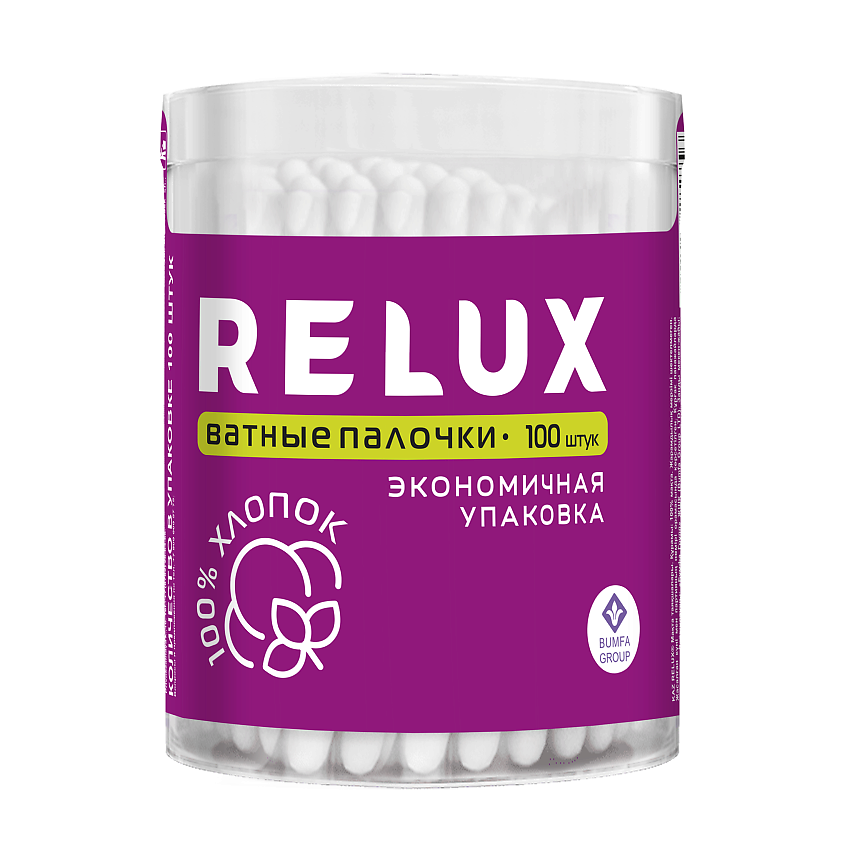 Изображение товара RELUX Палочки ватные в цилиндре, 100 шт.