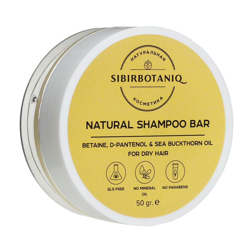 Изображение товара Натуральный твердый шампунь для сухих волос с облепихой 50 г SIBIRBOTANIQ