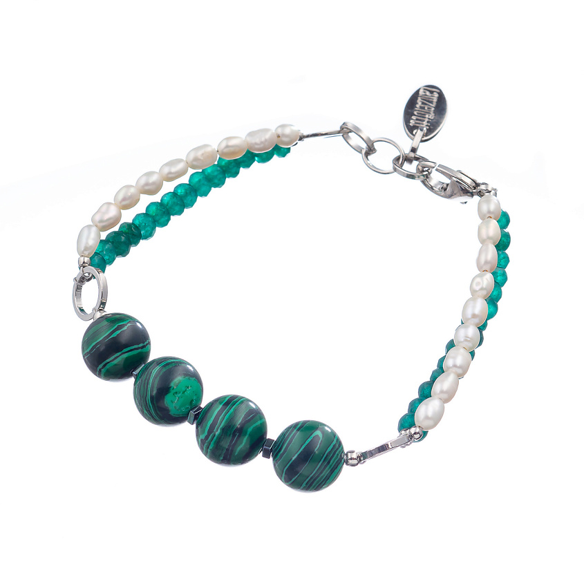 Изображение товара Браслет Crespino из селенового сплава с малахитом агатом и жемчугом зеленого цвета 19.5