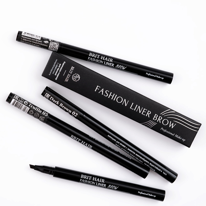 Изображение товара BRIT HAIR Маркер для бровей эффект микроблейдинга Fashion Liner Brow Подводка фломастер тинт, Тон 03: Черный