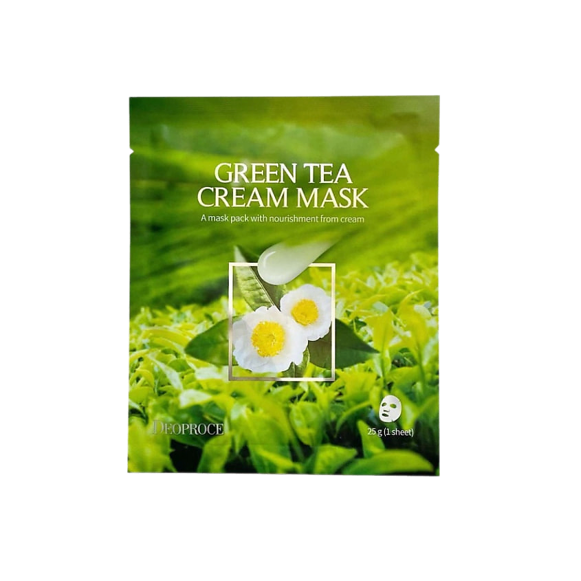 Изображение товара DEOPROCE Тканевая маска для лица с кремовой пропиткой с экстрактом зелёного чая, 25 мл