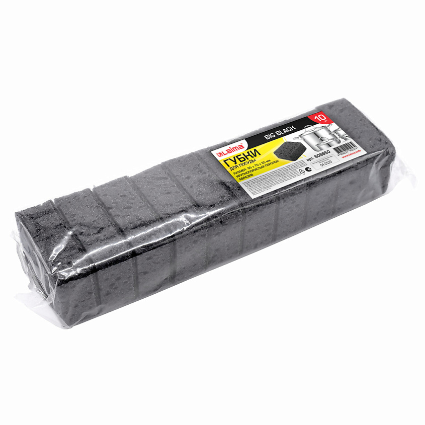 Изображение товара Губки для посуды LAIMA BIG BLACK 95х70х35 мм 10 штук черные