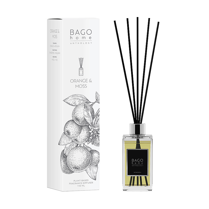 Изображение товара Ароматический диффузор Апельсин и мох BAGO HOME 110 мл стильный домашний аромат