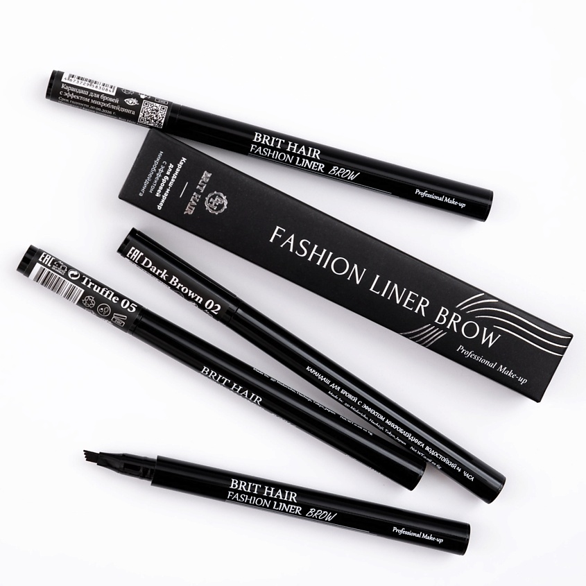 Изображение товара BRIT HAIR Маркер для бровей эффект микроблейдинга Fashion Liner Brow Подводка фломастер тинт, Тон 05: Темно-коричневый