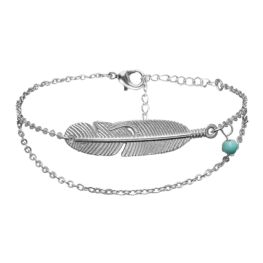 Изображение товара Стильный женский браслет NOTHING BUT LOVE с перышком и бирюзой 26,5 см