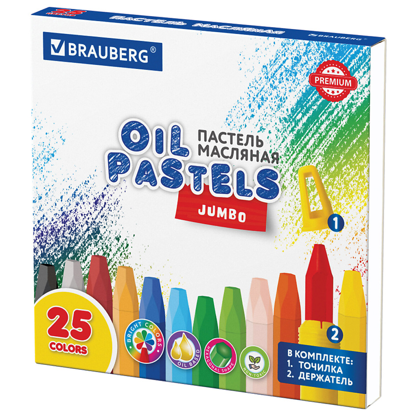 Изображение товара BRAUBERG Пастель масляная утолщенная 25 цветов с точилкой и держателем
