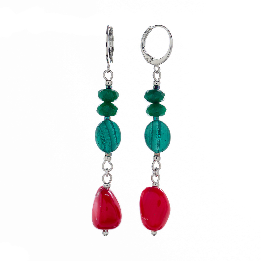 Изображение товара LANZEROTTI Серьги Crespino с кораллом, агатом и малахитом, Зеленый 1шт
