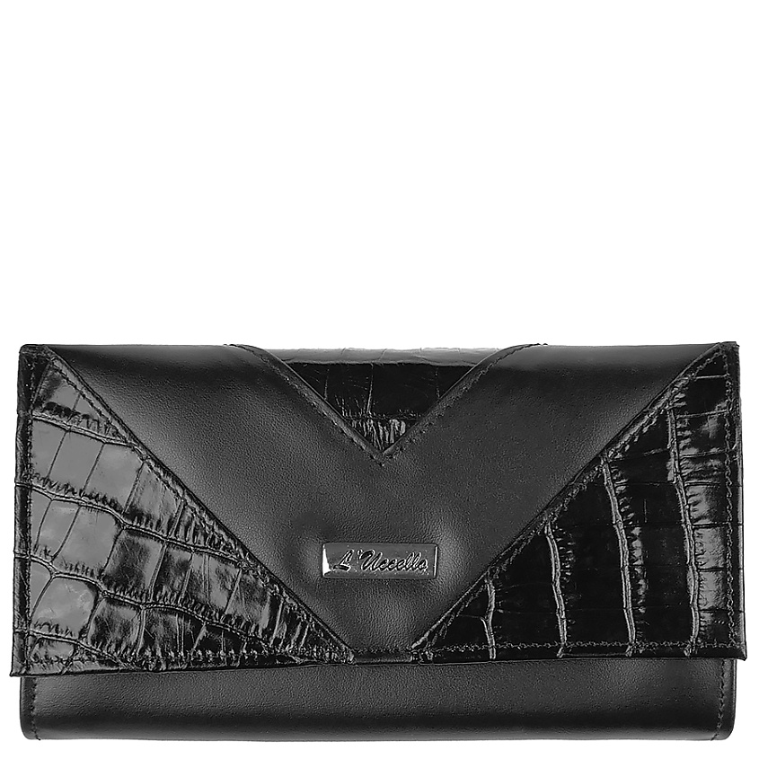 Изображение товара L'UCCELLO Кошелек женский из натуральной кожи, Цвет: Черный; размер: 18x11x3