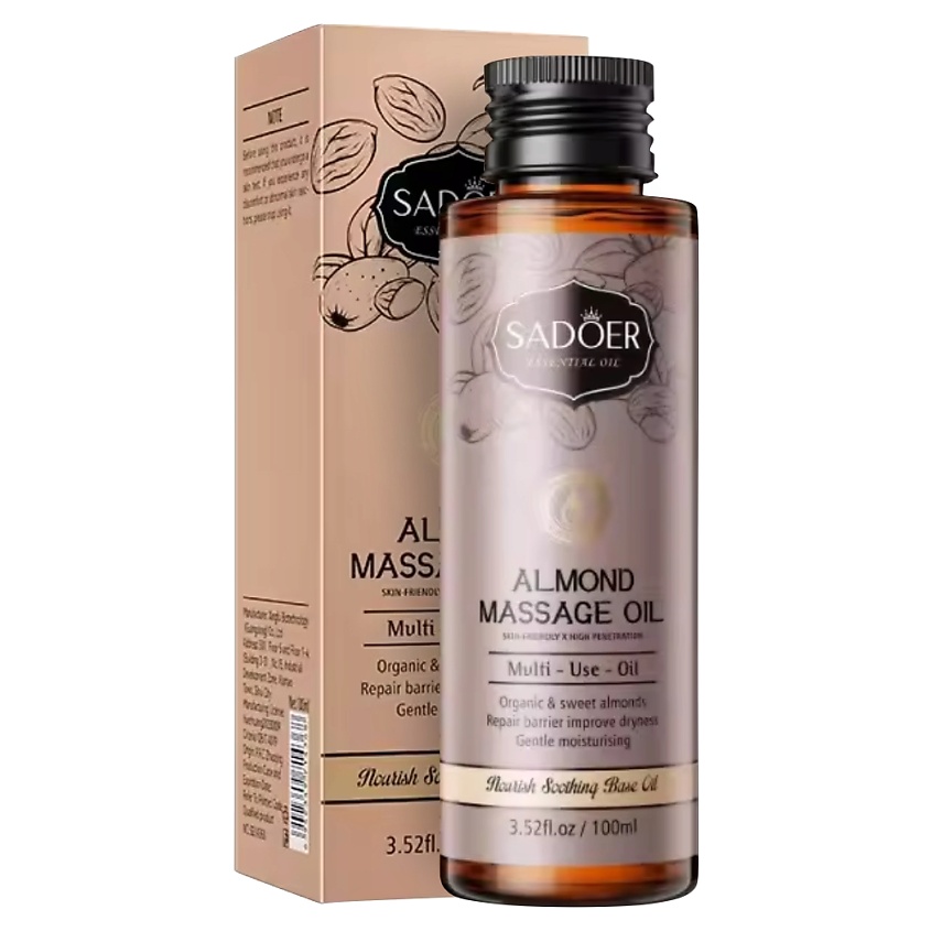 Изображение товара SADOER Массажное масло питательное и успокаивающее с экстрактом миндаля, 100 мл.
