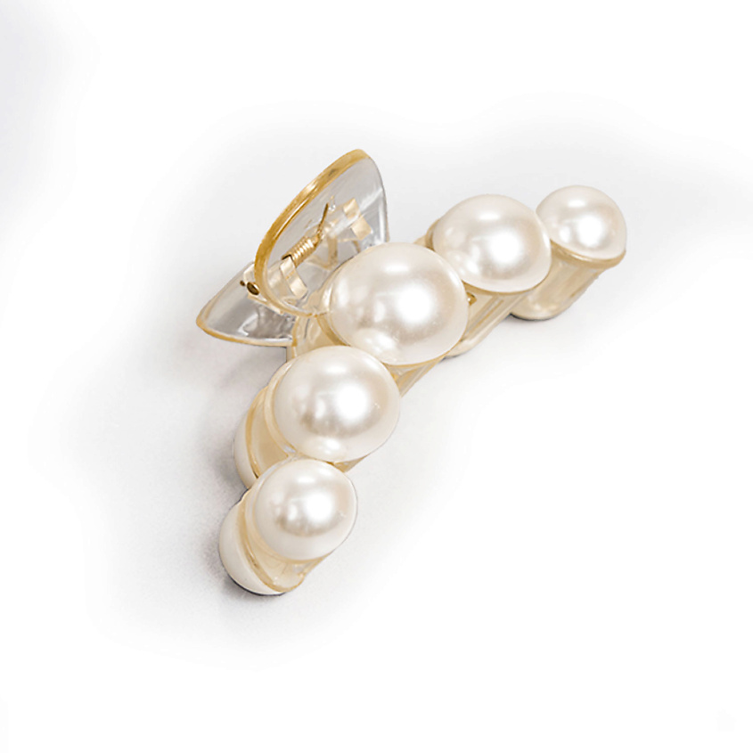 Изображение товара ZIKOLKI STORE Заколка крабик аксессуар для волос большой краб с жемчугом, подарок женский, Белый 8 см., 1 шт.;