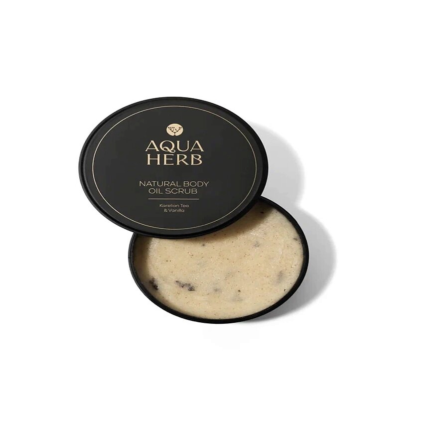 Изображение товара AQUAHERB Увлажняющий скраб для тела Карельский чай и Ваниль на комплексе натуральных масел, 200 мл